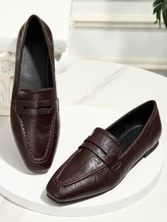 Fall/Winter New Retro French Style Simple Casual Slip-On Loafers, Versatile Solid Color Casual Patchwork Outdoor Shoes For Women, Suitable For All Seasons