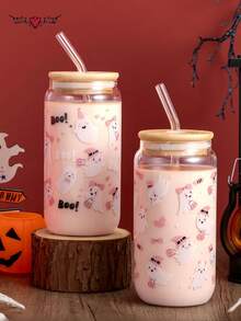 Cartoon Ghost Halloween Glass Straw Cup, Coffee Glass Cup, Beverage Juice Cup, Water Cup - Best Choice For Gifts To Friends!