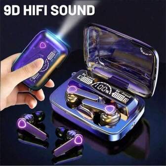 Audífonos inalámbricos Bluetooth TWS M19 con control táctil inteligente, pantalla LED, carga inalámbrica, control táctil inteligente, compatibles con Bluetooth, resistentes al agua y con micrófono