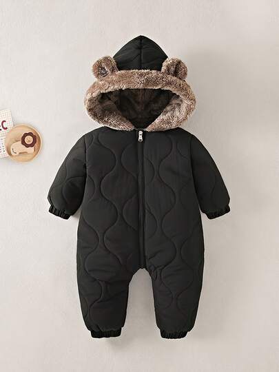 Baby Girls Romper Outfit, Thermal Lined Thick Jumpsuit, Infant Hooded Warm Coverall