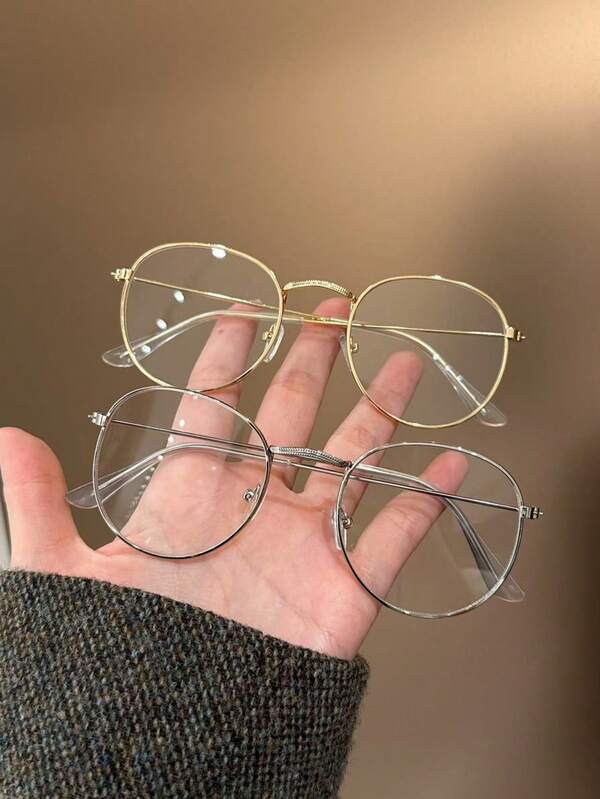 2 Stücke Unisex Retro Hochwertige Gold/Silber Metall Vollrand Dekorative Nicht-Rezept Brillen, Verhindert Sehermüdung, Geeignet für Computer, TV, Gaming und Smartphone Nutzung, Transparente Gläser Modische Brille