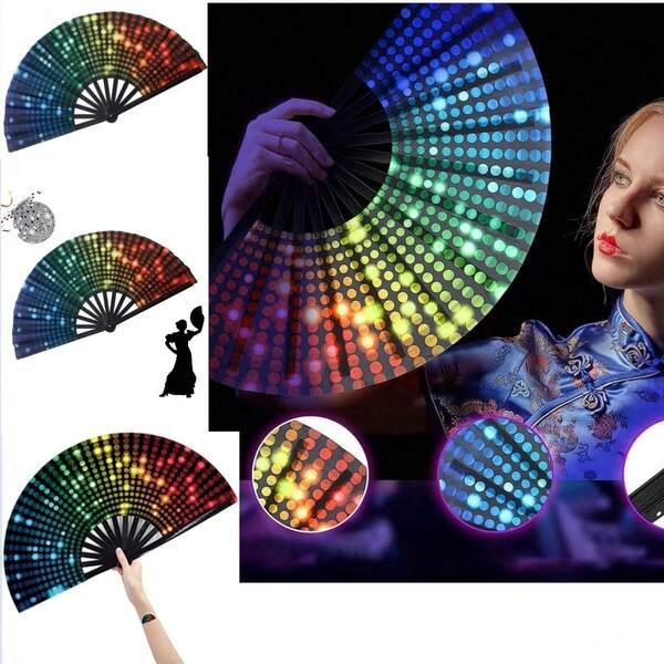 1 pieza Abanico plegable, Ventilador portátil de mano para refrescarse, que brilla en la oscuridad, Abanico decorativo adecuado para el hogar, restaurante, fiesta, festival (iluminación DJ), regalo de Navidad