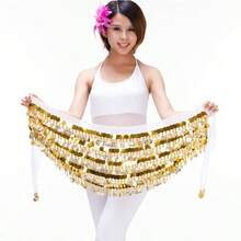 阿拉伯風情肚舞臀巾，亮銅色硬幣裝飾，五層銅鈴纏繞，適合表演與嘉年華活動 - 彩色 - 查看 3