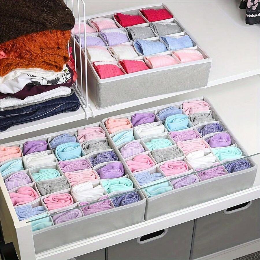 1 Set 24 Grid Foldable Drawer Organizer Box, Sock, Underwear, Clothing Storage Box, Space Saving Wardrobe, Bedroom Accessories Organizer
