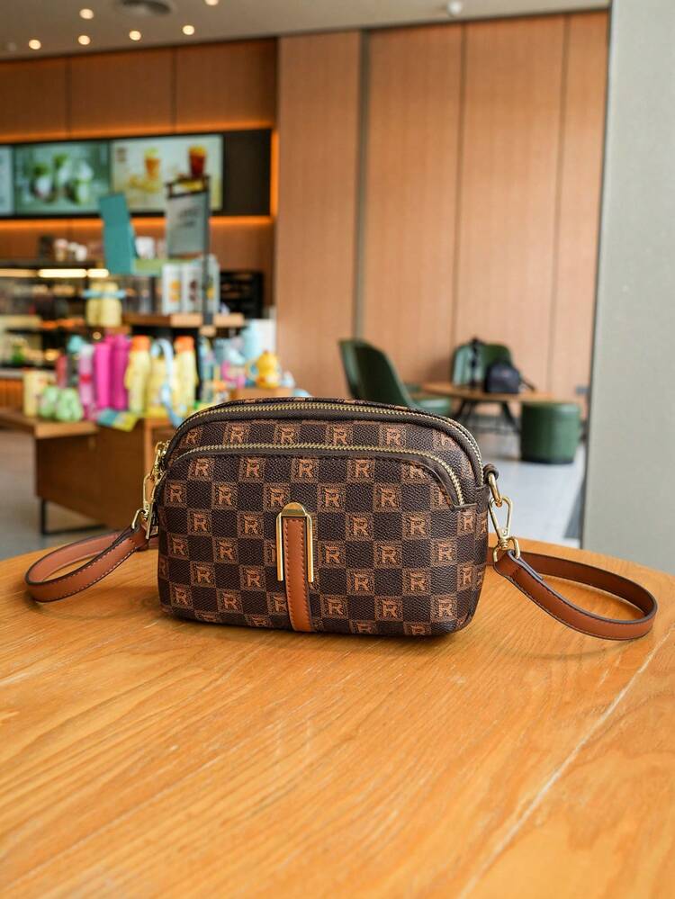 Large Capacity Multi-Compartment Women's Shoulder Bag, Versatile Tote Bag With Printed Design, Fashionable Vintage Casual Handbag, 2025 New Arrival - Coffee - View 6