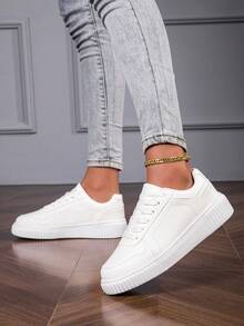 Klassische Schnürsneaker mit Rundkappe, Unisex Paar Schuhe, Studentenschuhe für Skateboard, Herbst/Winter Mode - Weiss - Übersicht 7