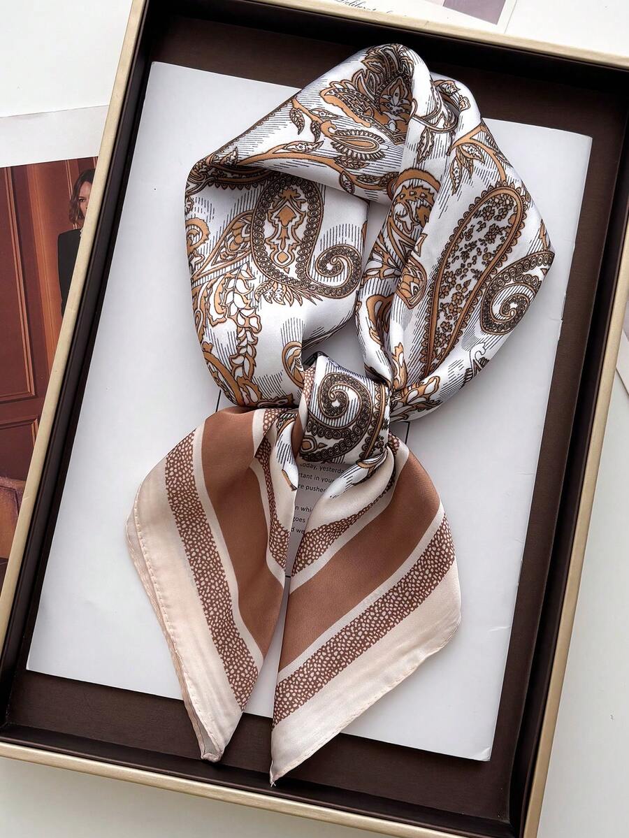 1pc Paisley Print Faux Silk 27.5in Square Scarf/Bandana, Versatile Neck Scarf For Men, Sun Protection - Multicolor - View 1