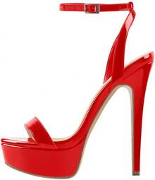 Platform Stiletto High Heels For Women, Round Open Toe Ankle Strap Sexy Heeled Sandals For Wedding Party Dress - Red - View 1