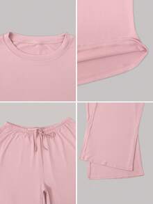 NcmRyu 1 Set Women Comfortable Casual Solid Color Round Neck Wide Leg Straight Loose Fit Long Sleeve Fitness Workout Running Outdoor Sports Suit