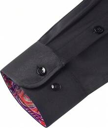 Mens Dress Shirts Long Sleeve Dress Shirts For Men Inner Contrast Button Down Casual Shirts For Men Big And Tall-20256688 - P# 黑花 - 查看 3