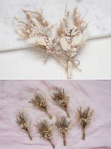 1/2/3/4/6/8/10/12 pièces Mini bouquet de fleurs séchées, convient pour la décoration de table à la maison, la décoration de gâteau de fête, la boutonnière des garçons d'honneur, la décoration de mariage de style bohème vintage, cadeau pour la douche de mariée - Blanc - Voir 1