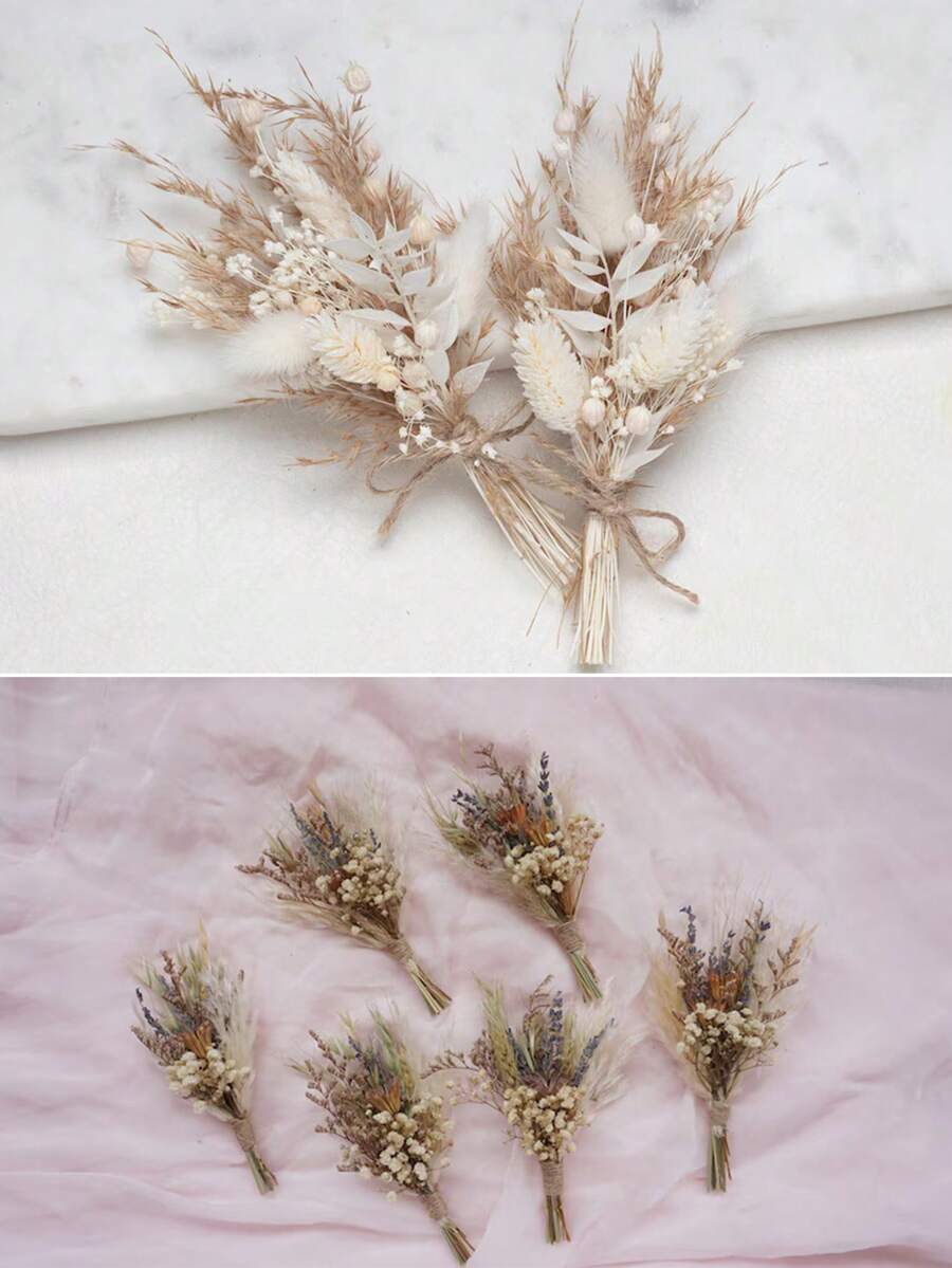 1/2/3/4/6/8/10/12 pièces Mini bouquet de fleurs séchées, convient pour la décoration de table à la maison, la décoration de gâteau de fête, la boutonnière des garçons d'honneur, la décoration de mariage de style bohème vintage, cadeau pour la douche de mariée - Blanc - Voir 1