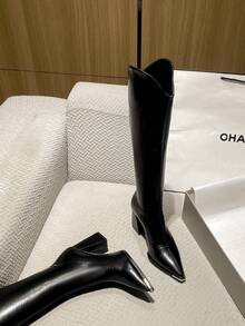 Giày bốt cao gót dày đế giữa thời trang thu đông 2025 chất lượng cao bán chạy, giày bốt cao đến đầu gối thời trang đa năng, giày cao gót tối giản thanh lịch dành cho nữ - màu đen - Xem 2