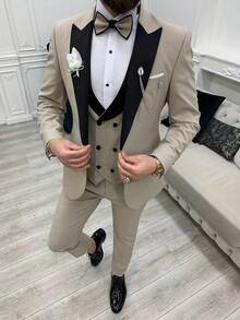 2026 Men's Casual Blazer & Pant Set  Men's Tuxedo Suit 3 Piece Slim Fit Suit For Men Tuxedo For Men Wedding Party Dinner Prom Relaxed Stretch Fit For Smart Casual Events - Màu Đỏ Sâu - Xem 10