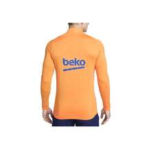 Barcelona Football Training Long Sleeve T-Shirt With Zippered Logo Print Orange Tops Men