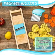 2 Pcs Wave Waffle Crinkle Cutter Set Stainless Steel French Fry Cutter Potatoes Slicer Crinkle Choppers Potato Lattice Carrot Chip Maker Kitchen ToolsBlue - Blue - View 5