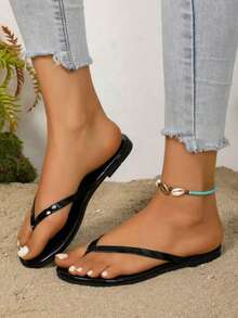 Women's Flat Sandals, Summer Outdoor Flip Flops, Spring/Autumn New Roman Style Woven Sandals, Suitable For Dresses, Beach, Apartment And Other Occasions. Colors Include White, Beige, Black, Orange, Yellow, Purple, Gray, Gold, Silver, Blue, Green, Pink, Brown, Leopard Print, Formal, Vacation, Navy Blue, Rhinestone, Etc. - Black - View 4