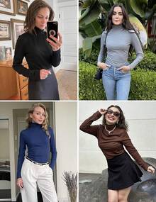 Women Turtleneck Long Sleeve Layer Tops Basic Ribbed Tees Soft Stretch Thermal Undershirts Lightweight Blouse, Fashionable 2025 Style CWSA - 卡其-2 - 查看 8
