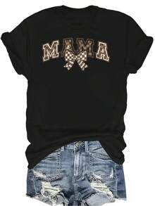 Camiseta Bow Mama Unisex de verano, casual, transpirable, de cuello redondo, de manga corta, de estilo callejero y versátil, adecuada para adolescentes y adultos - Negro - Ver 1