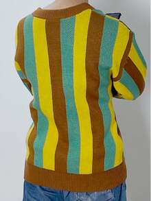 Plus Size Men's Casual Soft & Comfortable Striped Crew Neck Long Sleeve Knit Sweater, Autumn/Winter