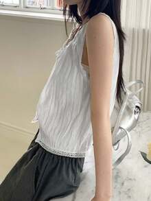 2025夏季女装新款休闲简约时尚搭配套装，抽绳设计上衣 - 白色 - 查看 3