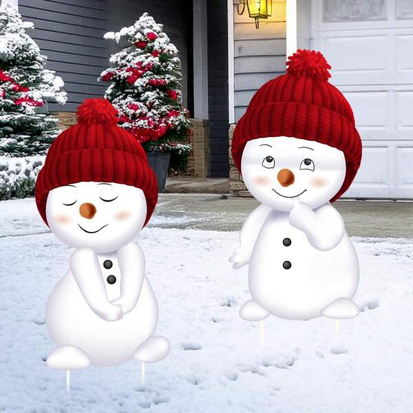 2 Peças Decorações de Natal Plásticas para Uso Externo - Decoração de Jardim Boneco de Neve com Estacas para Jardim, Gramado, Entrada, Decoração Festiva de Ano Novo para Pátio, Decoração de Canteiros de Flores Grandes.