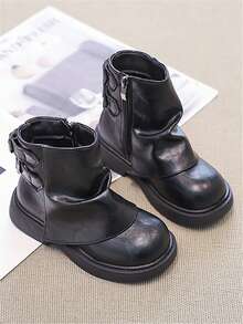 Children's Boots, 2025 Autumn New Outdoor Ankle Boots Mid-Calf Boots, Girls Metal Buckle Work Boots, Anti-Slip - Black - View 6