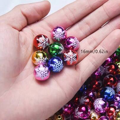 5/10/15 件 16 毫米亚克力直孔印花珠带涂层雕刻圣诞雪花装饰珠适用于圣诞装饰，适合 DIY 珠宝制作和节日装饰配件
