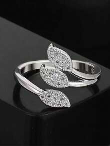 1 Stück 925 Silber beschichteter blattförmiger verstellbarer offener Ring mit kubischem Zirkonia, minimalistisches multifunktionales Accessoire, geeignet für Verlobung, Hochzeit, Neujahr/Valentinstag/Hochzeitsgeschenk, Saudi-Nationalfeiertag Geschenk, Saudi-Werbekatalog, Geschenk für Freundin, Damenschmuck