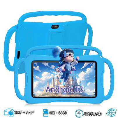 RAM 4GB + ROM 64GB / Máy tính bảng 7 inch / Lõi tứ 1,3 GHz / Android 13 MTK8321 / Màn hình IPS HD 1280x800 / Camera 2MP + 5MP / Pin 4000mAh / WiFi, Kiểm soát của phụ huynh, Giáo dục, Chơi game / Nhựa ABS + Silicone Máy tính bảng giáo dục BDF TK1 (Bao gồm: Hộp, Cáp, Sách hướng dẫn, OTG, Mã PIN SIM)