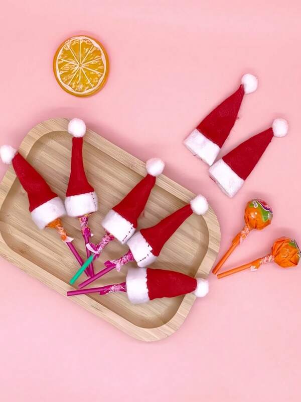 20pcs Mini Santa Claus Hats, Christmas Lollipop Hats, Mini Santa Claus Bottle Caps, Christmas Tableware Sets, Christmas Dinner Table Decorations, Christmas Party Decorations Home Decor Christmas Decorations Room Decor Winter