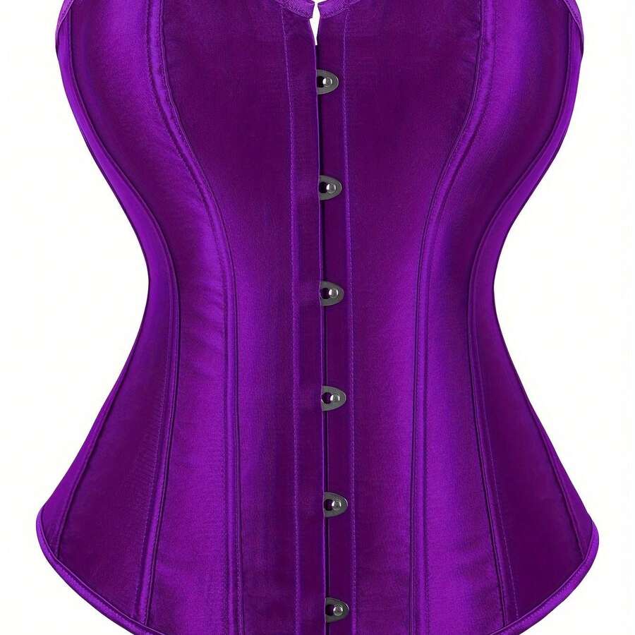Strapless Vintage Silk Bodysuit Front Lace Tight Non-Stretch Polyester Women Apparel For Adult Carnival Costume Occasions - 紫色 - 查看 1