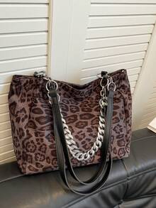 Women's Fashion Leopard Print Large Capacity Tote Bag, Suitable For Daily Commute - Black - View 5