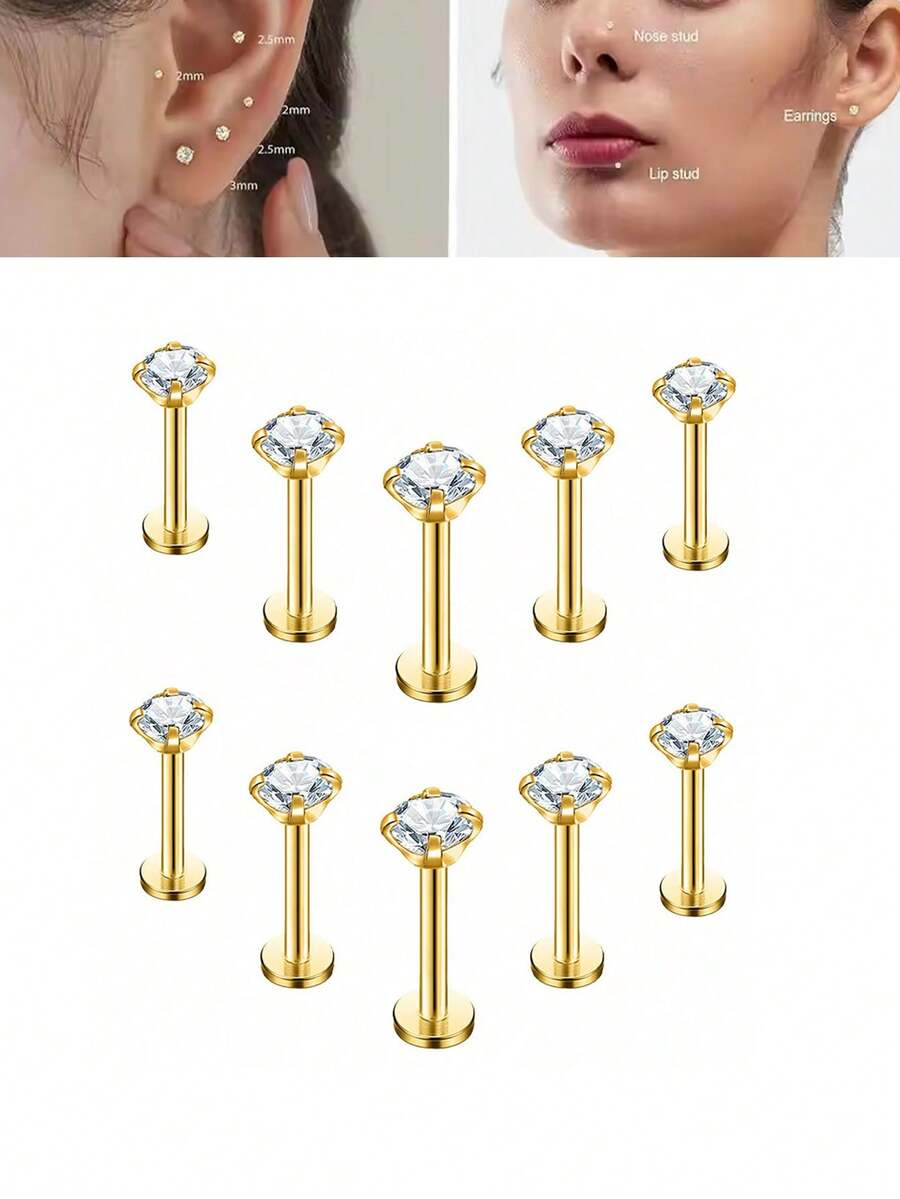 Lip Ring Triple Helix Gem Stud Labret Bar - 18g/16g, Internally Threaded, 6mm/8mm Length Clear Labret Studs - Foto 13