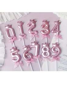 Kit 2 - Velas De Aniversario Numero Decorativo de Aniversário Topo De Bolo Com Coroa Laço - Rosê - Visão 6