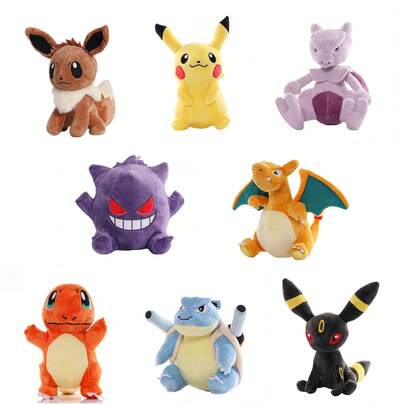 bandai 1 pieza Muñeco de peluche colgante de 8 pulgadas de Charizard, Vulpix de Alola, Mewtwo, Vulpix de Kanto, Lucario, Blastoise, Venusaur, Eevee, Umbreon y Mew, animal de peluche suave con asa colgante, decoración de anime linda para habitación de niños, recuerdos de fiesta de cumpleaños, regalo para niños, móvil de guardería