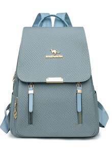 女士软皮背包，大容量女士背包，休闲旅行背包，女孩背包 - 藍色 - 查看 2