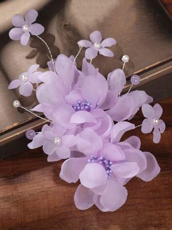 1 件手工雪纺白色花朵蕾丝发夹，新娘头饰配饰