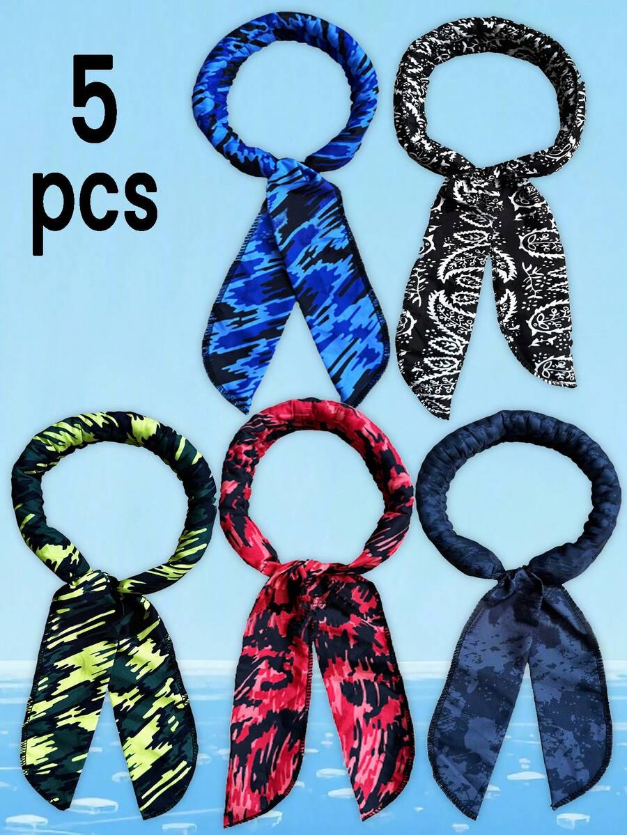 5pcs Pet Colorful Bow Ties, Fashionable Casual Black, White, Red, Blue, Green Cooling Neck Wrap Scarf, Breathable Summer Sports Headband