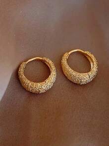 1 Cặp bông tai tròn nhỏ bằng đồng thanh lịch, tối giản, đa năng, sang trọng dành cho nữ, thích hợp cho việc đi lại hàng ngày - Vàng - Xem 1