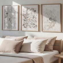 无框，3 件套复古欧洲中性花卉墙面装饰艺术画，威廉莫里斯画廊墙面艺术帆布海报，房间装饰，客厅装饰艺术，现代家居墙面装饰艺术，理想的家居礼物创意装饰 - 卡其色 - 查看 6