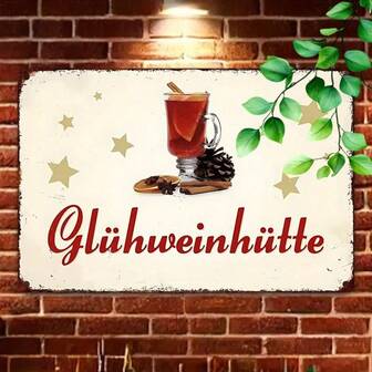 2D Flat, [JIT], 1pc, 2D Flat, Vintage Metal Sign (20.32cm X 30.48cm), Mulled Wine Hut Sign, German Winter Drink Tin Plaque, Christmas Hot Wine Decor, Suitable For Kitchen Bar Cabin Market, 2D Flat Home Decor Christmas Decorations Room Decor