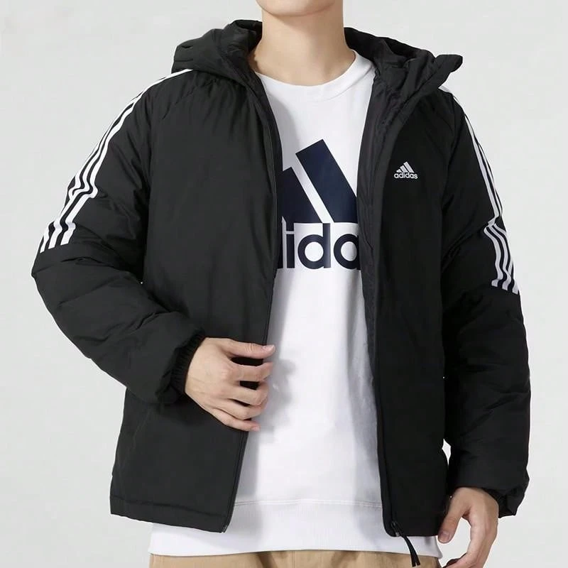 Adidas Men's Windproof Warm Casual Sports Down Jacket - 黑與白 - 查看 1