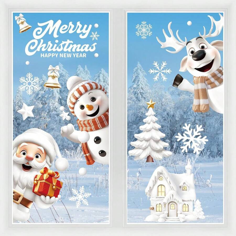 Christmas Window Adsorption Film Christmas Snowman Window Stickers Christmas Glass Window Stickers Winter Christmas Holiday Decorative Stickers