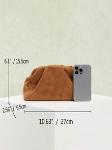 SCULPTEDSTYLE BAGS 1件秋冬新款復古棕色紋理麂皮手拿包，美拉德風女款手提包，歐美時尚百褶極簡女款手拿包，附鏈條肩帶可斜跨 - 棕色 - 查看 3