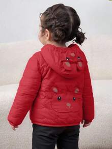 Cazadora acolchado con capucha con cremallera y estampado de oso para niña pequeña - Rojo - Ver 2