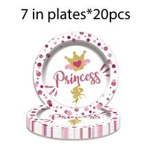 Set de 80 piezas de vajilla desechable con temática de princesas castillo, que incluye platos de papel desechables con diseño de hadas rosas, platos de postre, vasos de papel, vasos de bebida y servilletas