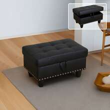 Modern Black Faux Leather Sofa Set[2 Options]2 Purchase Choices: Ottoman Only Or Complete 3-Piece Set With 2 Gift Pillows | Sleek PU Leather Sectional Couch, Contemporary L-Shaped Design With Storage, Elegant Housewarming Gift - 黑色 - 查看 3