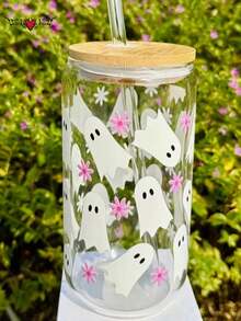 Cartoon Ghost Halloween Glass Straw Cup, Coffee Glass Cup, Beverage Juice Cup, Water Cup - Best Choice For Gifts To Friends!