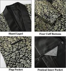 Men's Floral Dinner Party Prom Wedding Stylish Suits For Men One Button Dinner Jacket Pants Sethalloween - 金色 - 查看 6